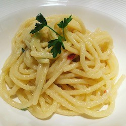 Spaghettone with colatura di alici (anchovy colature)